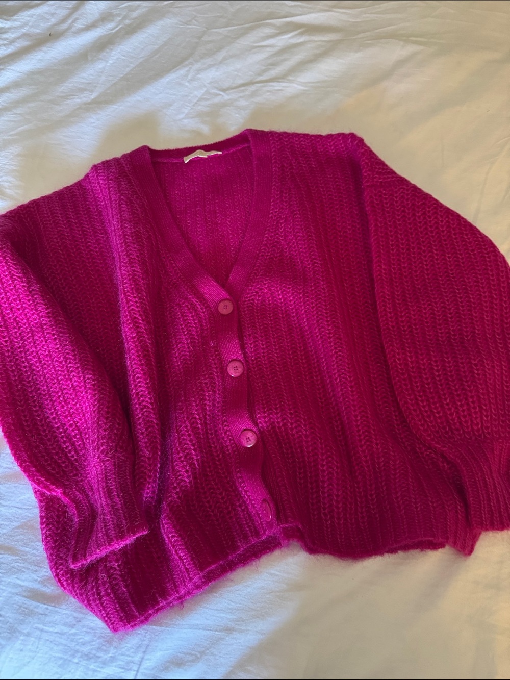 Sezane Fuchsia Button-Front Cardigan